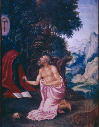 Saint Jerome, from a facsimile of the Breviary of King Philip II of Spain, 1569 by Julian and Leon, Andres de Fuente del Saz